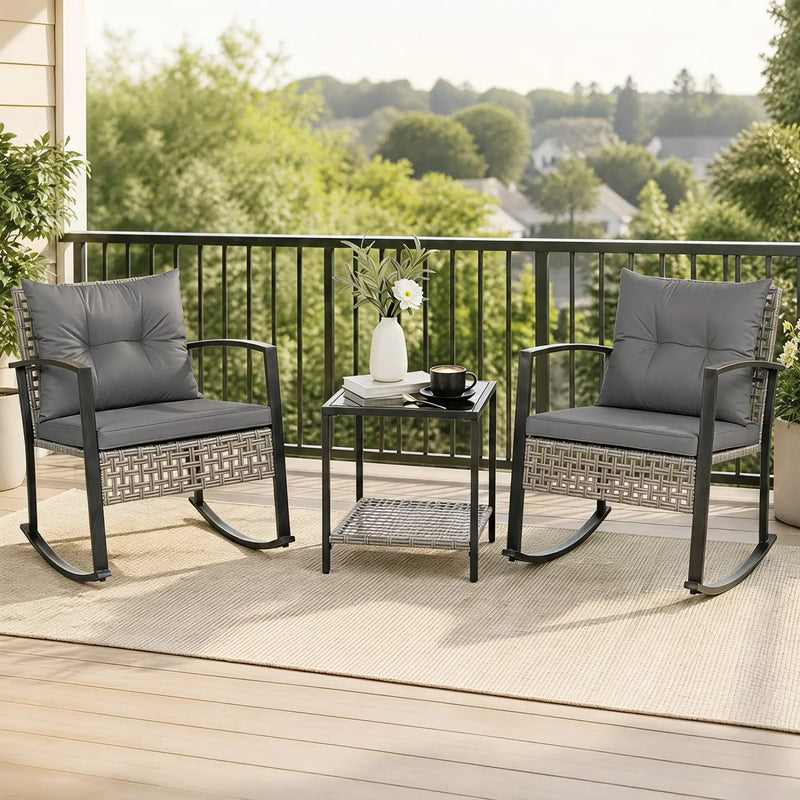 3-Piece Outdoor Rocking Chair Set with Coffee Table - Gray by DirectDeals
