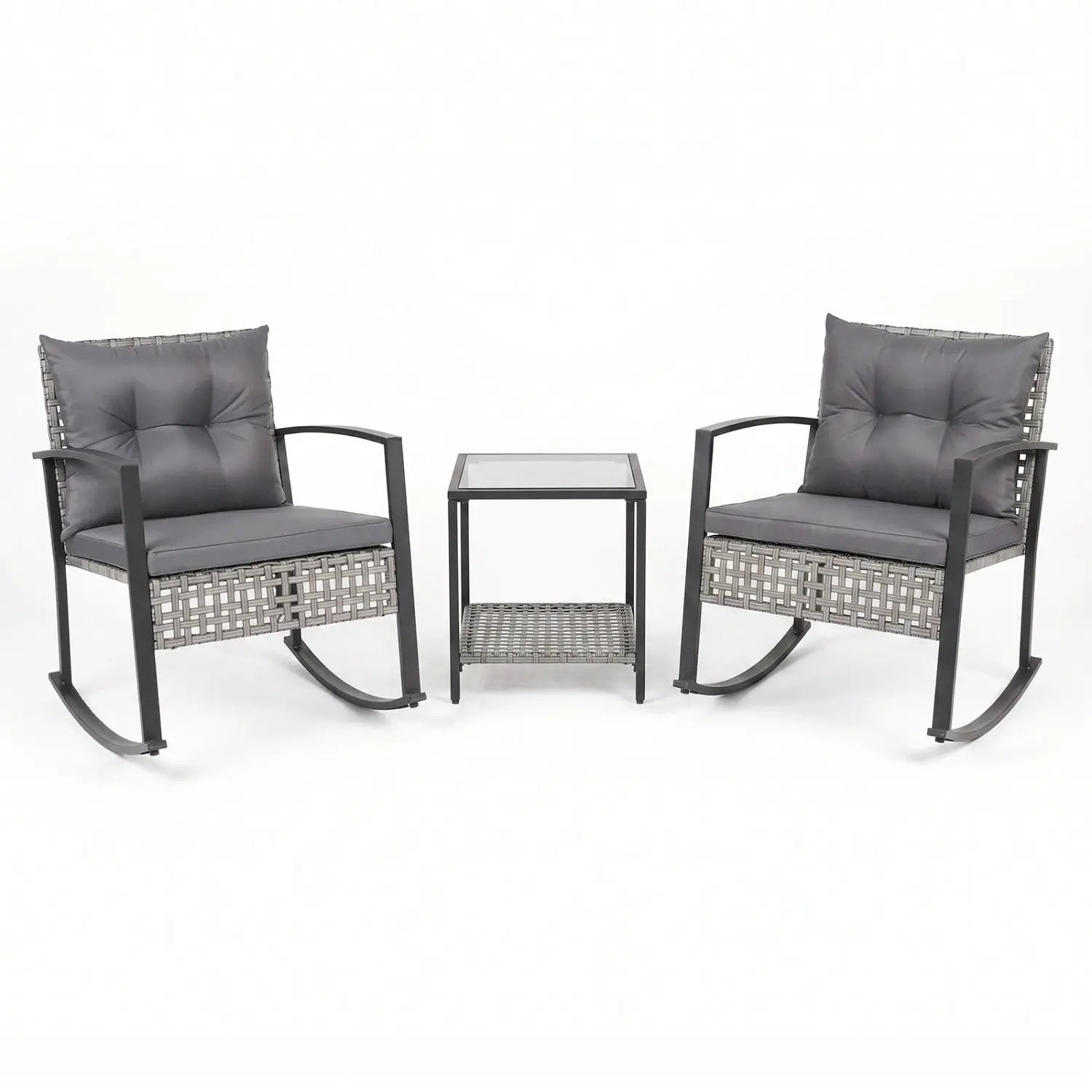 3-Piece Outdoor Rocking Chair Set with Coffee Table - Gray by DirectDeals