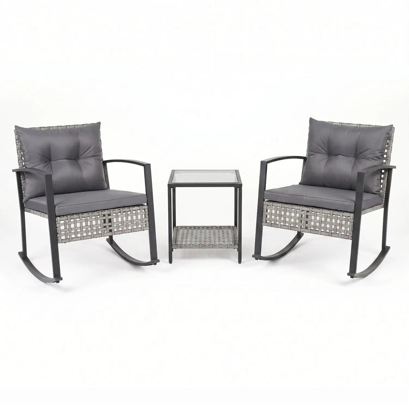 3-Piece Outdoor Rocking Chair Set with Coffee Table - Gray by DirectDeals
