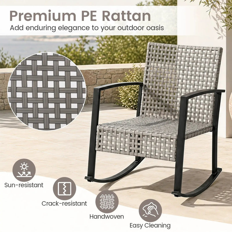 3-Piece Outdoor Rocking Chair Set with Coffee Table - Gray by DirectDeals