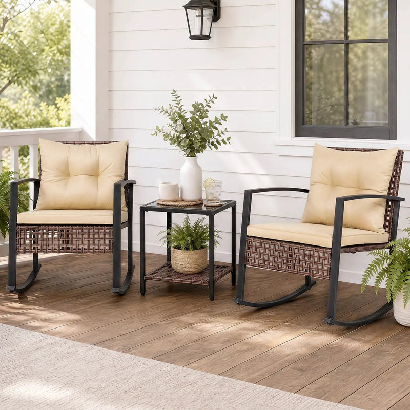 3-Piece Rocking Chair Patio Set with Glass Coffee Table by DirectDeals