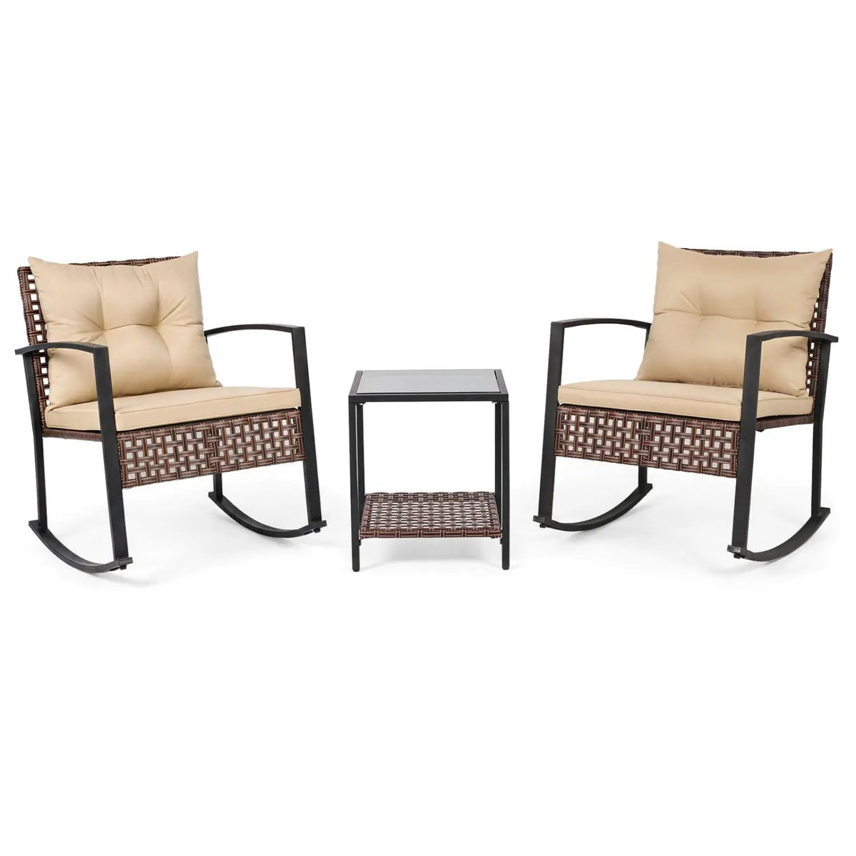 3-Piece Rocking Chair Patio Set with Glass Coffee Table by DirectDeals