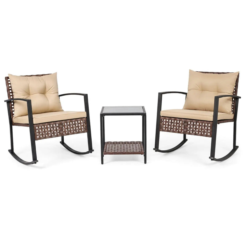 3-Piece Rocking Chair Patio Set with Glass Coffee Table by DirectDeals