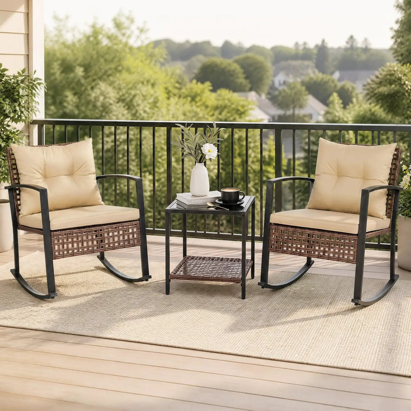 3-Piece Rocking Chair Patio Set with Glass Coffee Table by DirectDeals