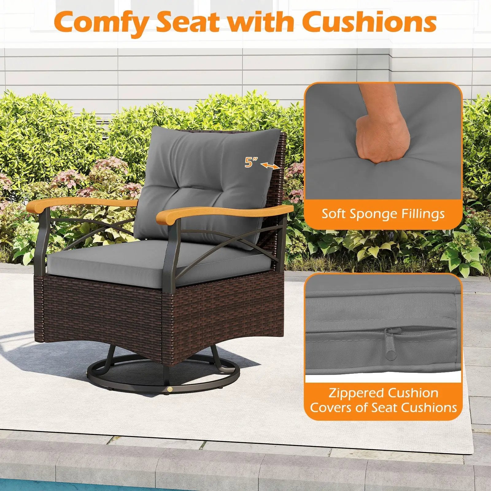 3 Piece Outdoor Swivel Chair Set with Tempered Glass Side Table by DirectDeals
