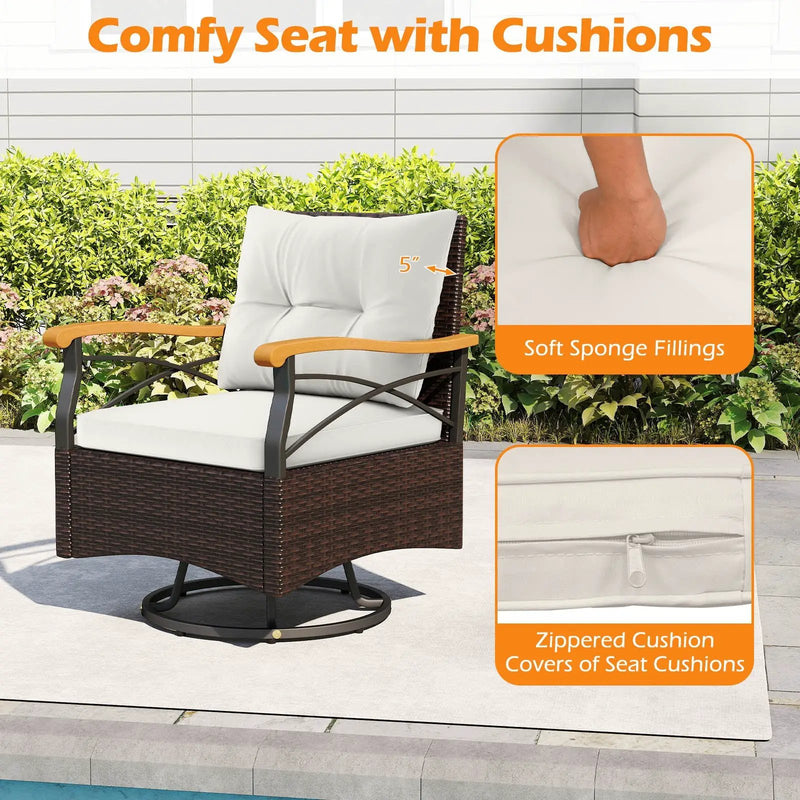 3 Piece Outdoor Swivel Chair Set with Tempered Glass Side Table by DirectDeals