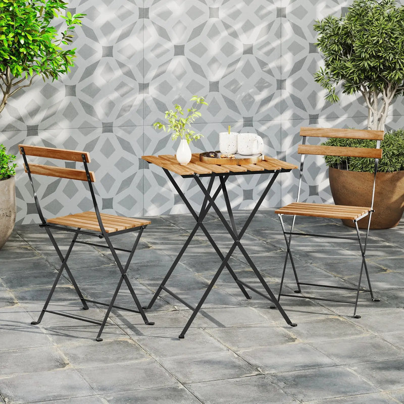 3 Piece Patio Acacia Wood Bistro Set with Slatted Seat and Tabletop by DirectDeals
