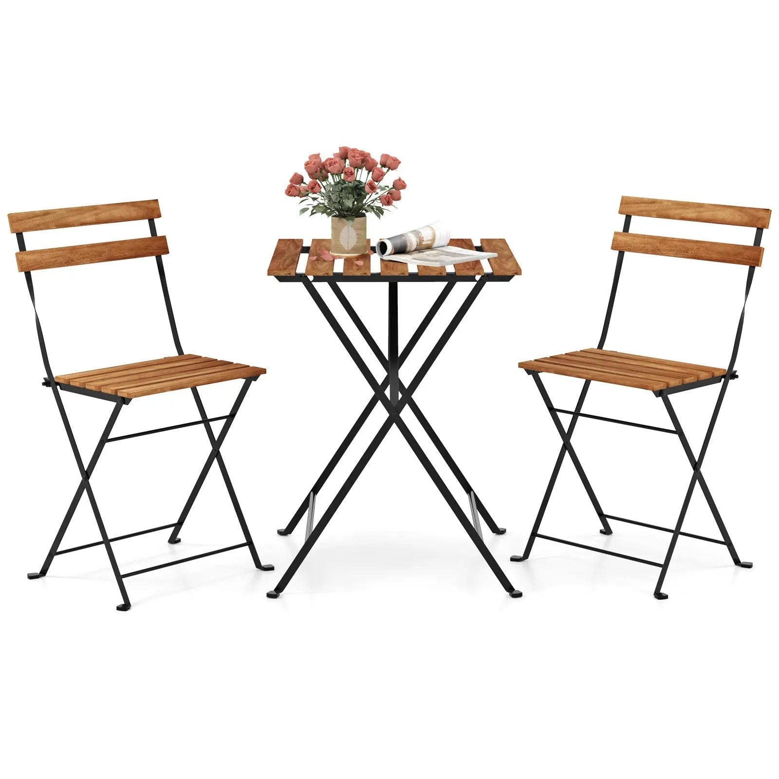 3 Piece Patio Acacia Wood Bistro Set with Slatted Seat and Tabletop by DirectDeals