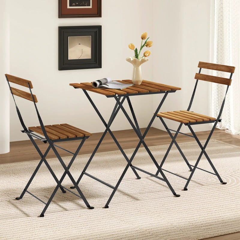 3 Piece Patio Acacia Wood Bistro Set with Slatted Seat and Tabletop by DirectDeals