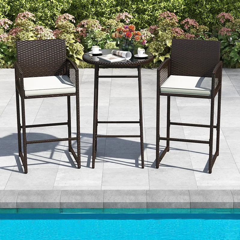 3 Piece Patio Bar Set Outdoor Wicker Bar Height Table and Armchairs-White by DirectDeals