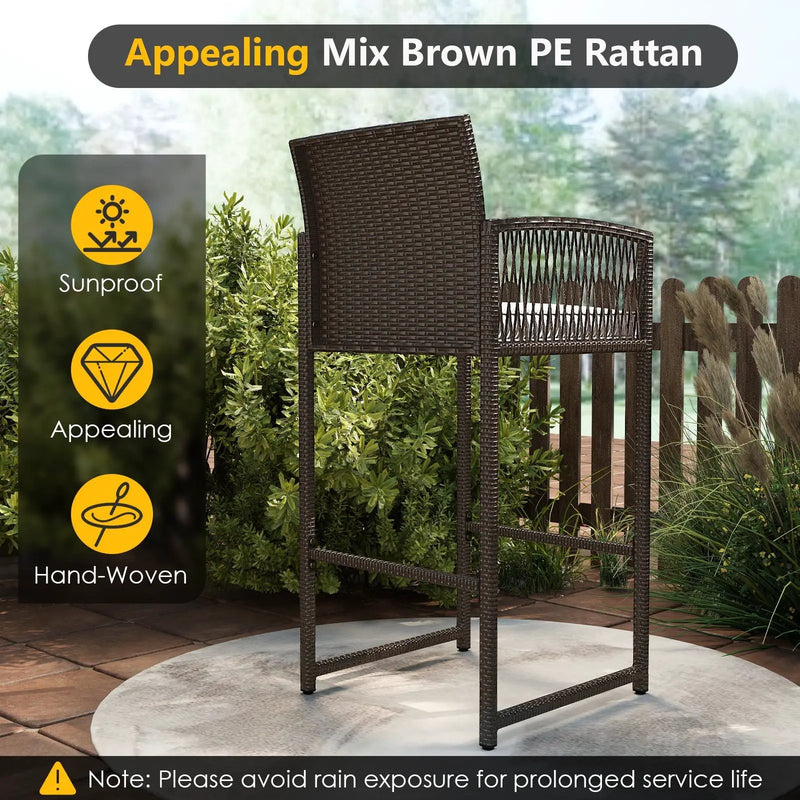 3 Piece Patio Bar Set Outdoor Wicker Bar Height Round Table and Armchairs-White by DirectDeals