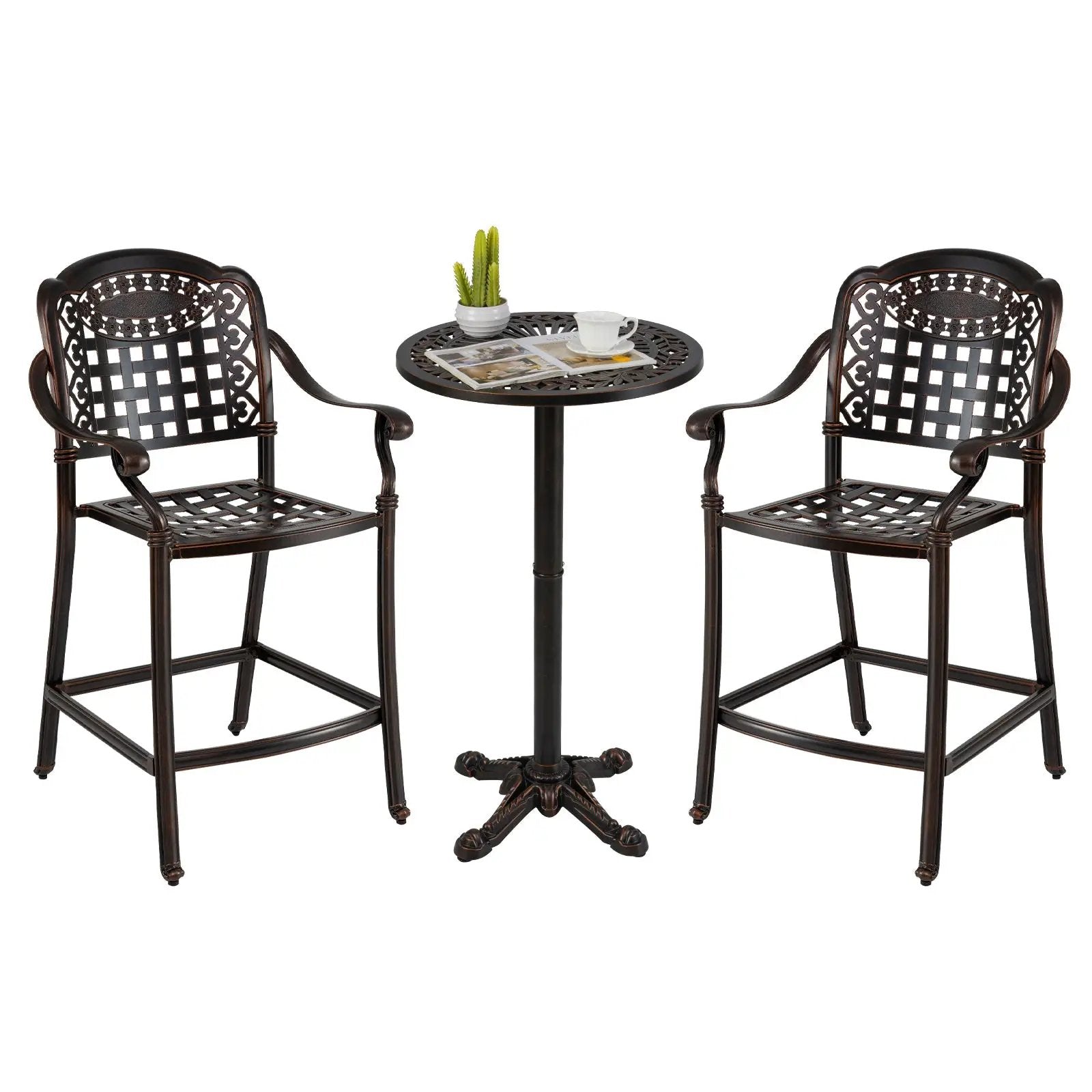3 Piece Patio Bar Set Outdoor Cast Aluminum Round High Top Table 2 Counter Height Bar Stools by DirectDeals