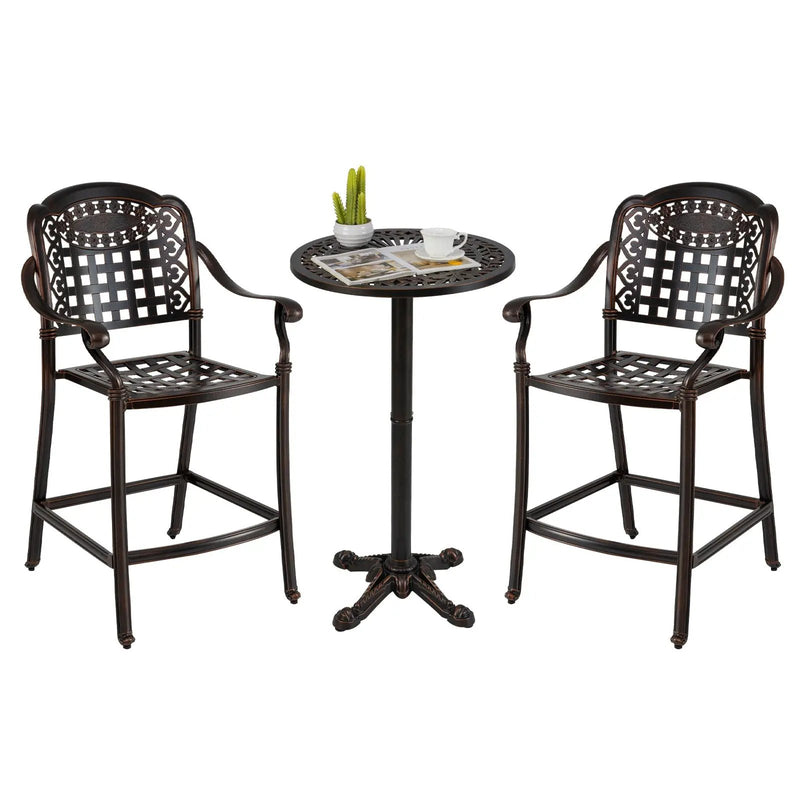 3 Piece Patio Bar Set Outdoor Cast Aluminum Round High Top Table 2 Counter Height Bar Stools by DirectDeals