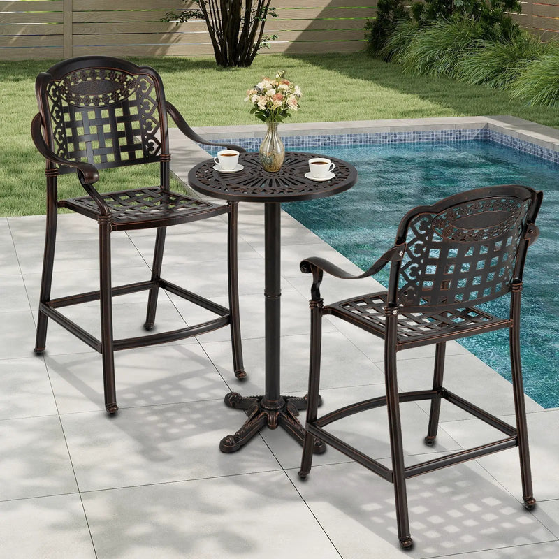 3 Piece Patio Bar Set Outdoor Cast Aluminum Round High Top Table 2 Counter Height Bar Stools by DirectDeals