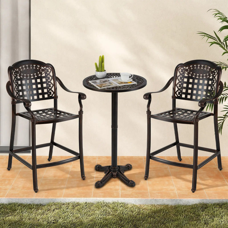 3 Piece Patio Bar Set Outdoor Cast Aluminum Round High Top Table 2 Counter Height Bar Stools by DirectDeals