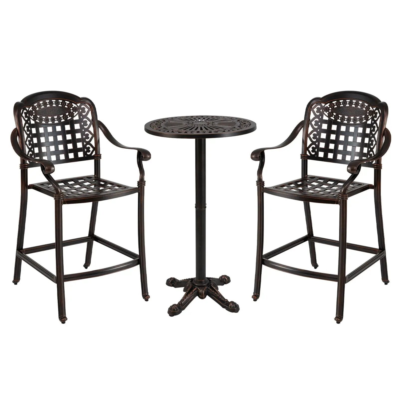 3 Piece Patio Bar Set Outdoor Cast Aluminum Round High Top Table 2 Counter Height Bar Stools by DirectDeals
