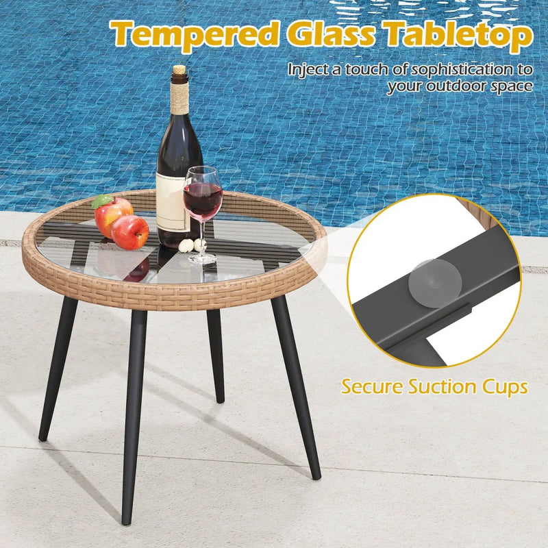 3 Piece Patio Bistro Set with PE Rattan Wicker Chairs and Tempered Glass Coffee Table by DirectDeals