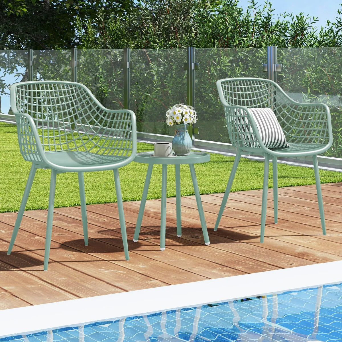 3 Piece Patio Chair Set with PP Seat and Tabletop for Porch, photo 2 of 24