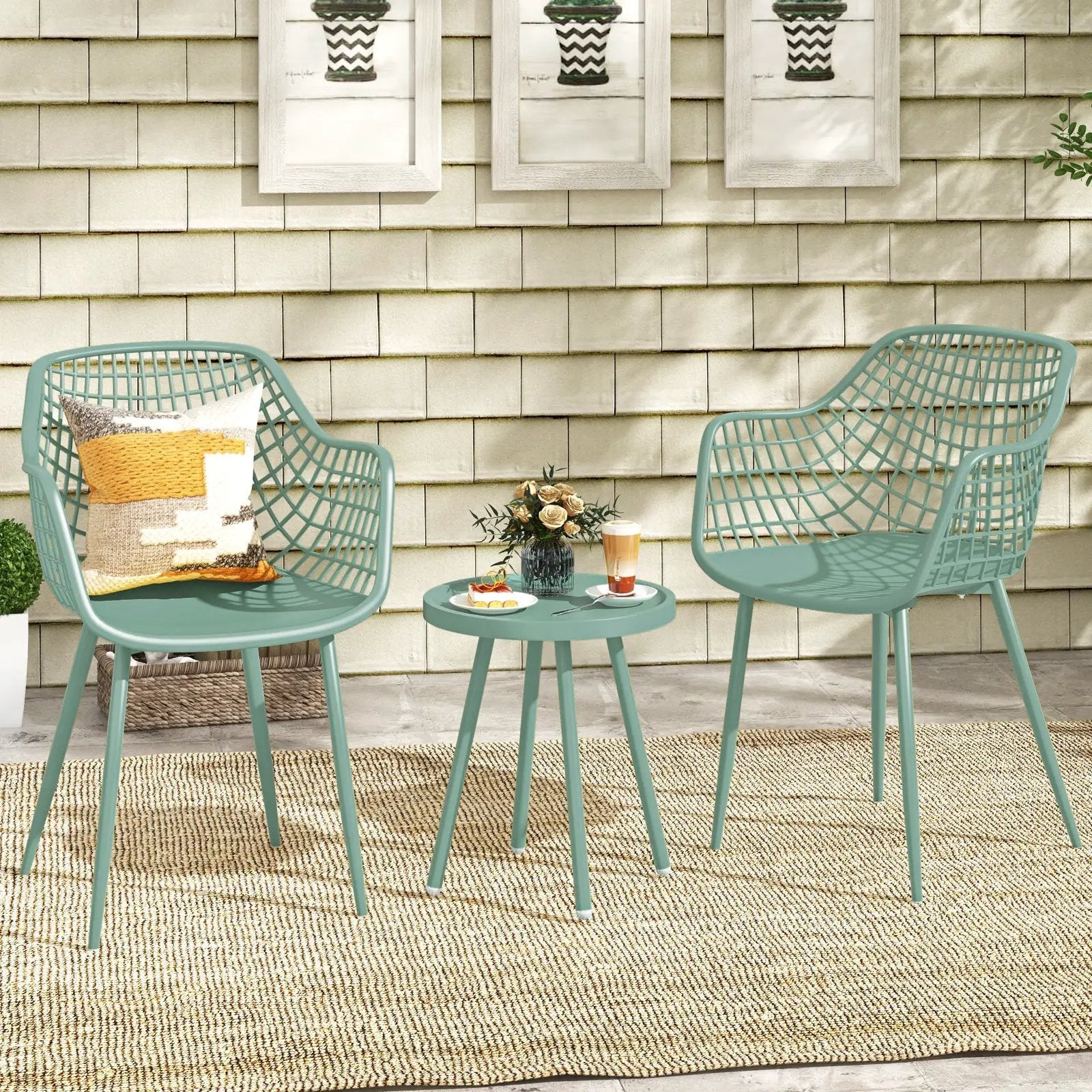 3 Piece Patio Chair Set with PP Seat and Tabletop for Porch by DirectDeals