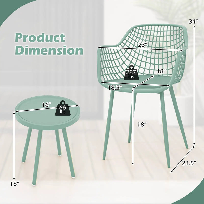 3 Piece Patio Chair Set with PP Seat and Tabletop for Porch by DirectDeals