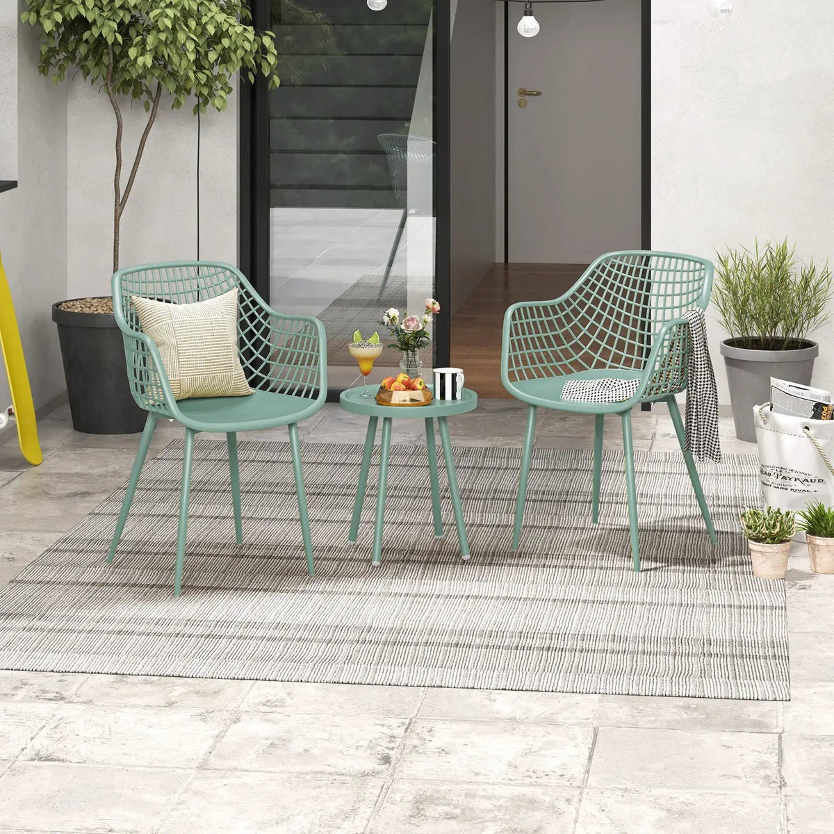 3 Piece Patio Chair Set with PP Seat and Tabletop for Porch, photo 14 of 24