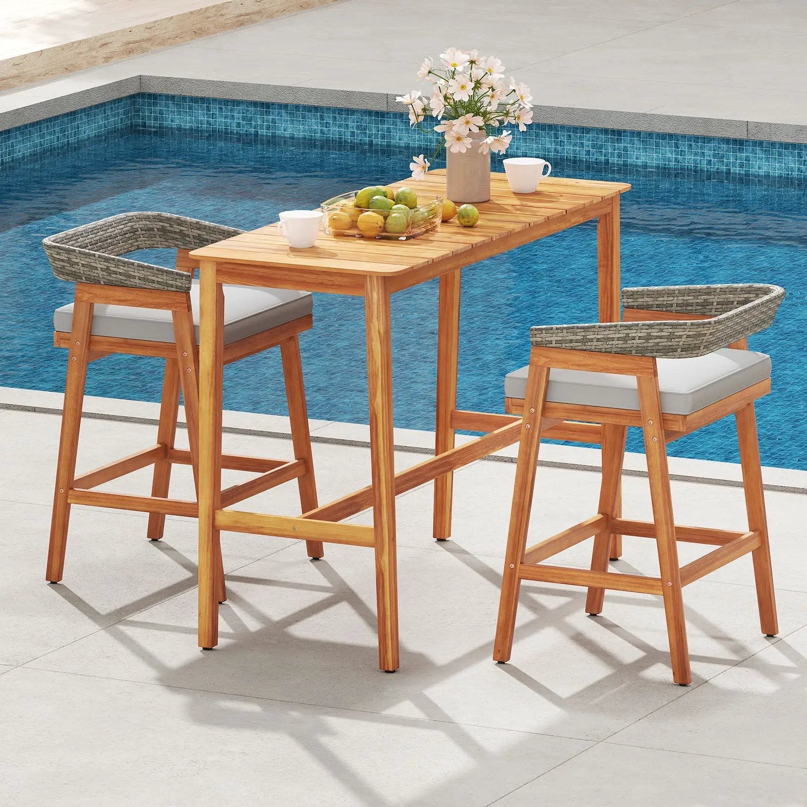 3 Pieces Patio Counter Height Bar Set with 2 Cushioned Barstools by DirectDeals