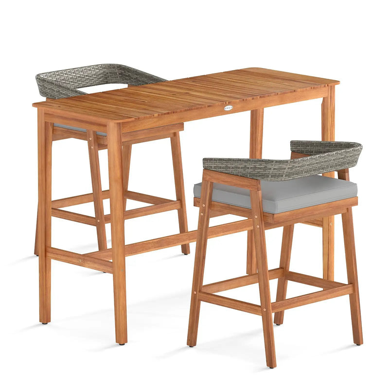 3 Pieces Patio Counter Height Bar Set with 2 Cushioned Barstools by DirectDeals