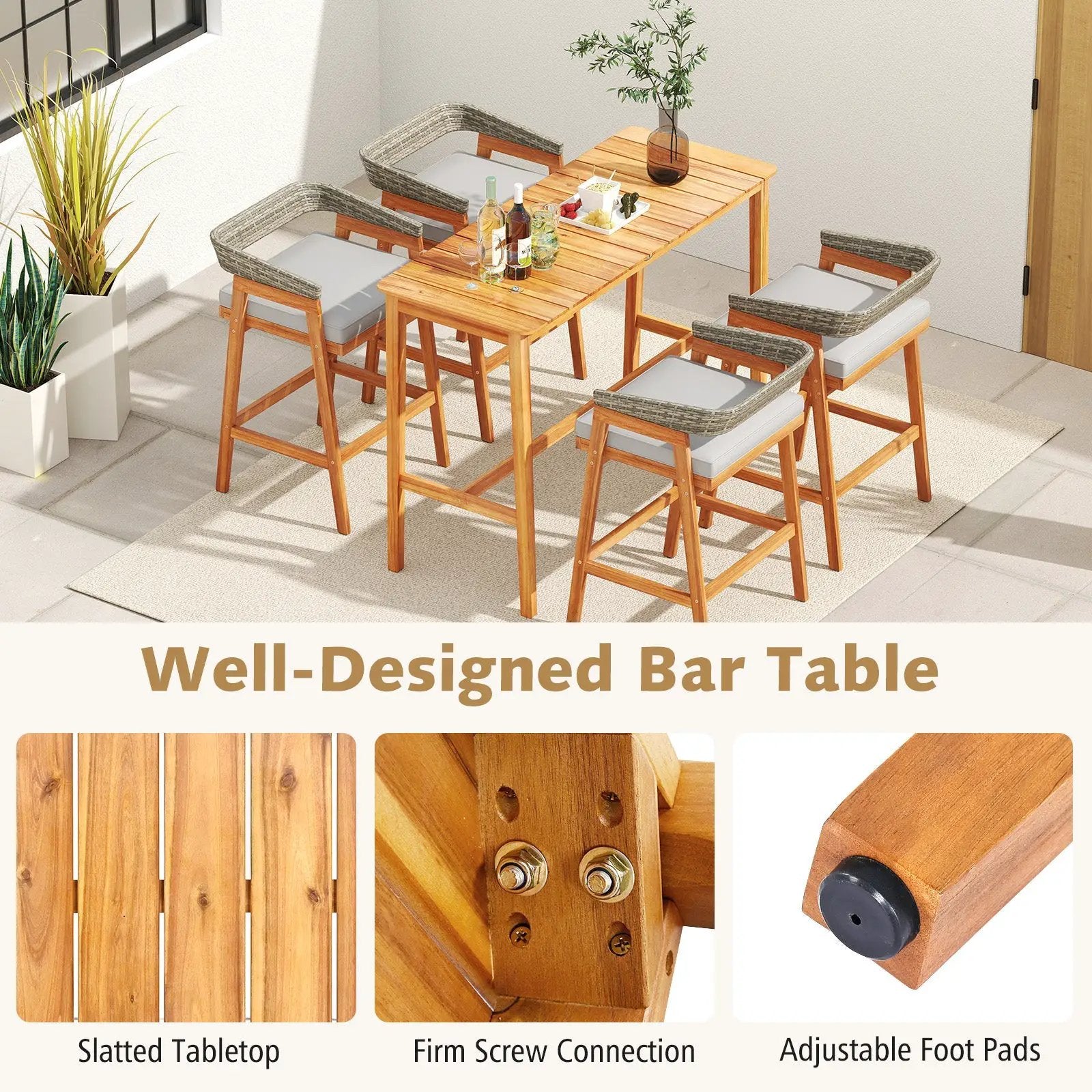 3 Pieces Patio Counter Height Bar Set with 2 Cushioned Barstools by DirectDeals