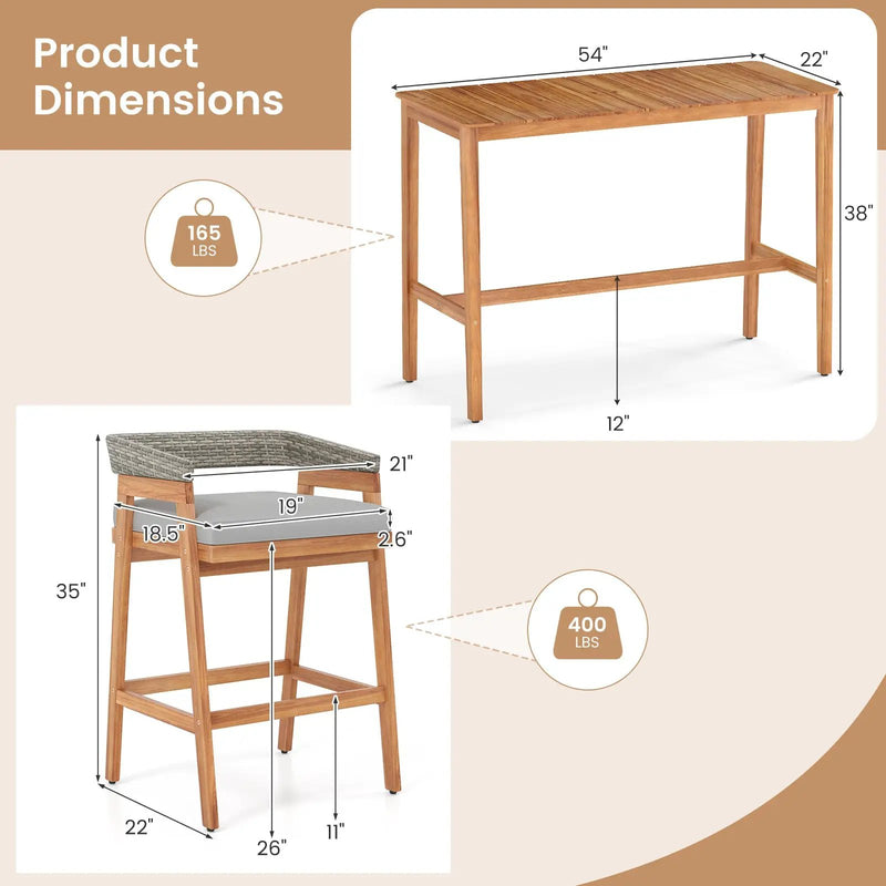3-Piece Patio Counter Height Bar Set with Cushioned Stools by DirectDeals