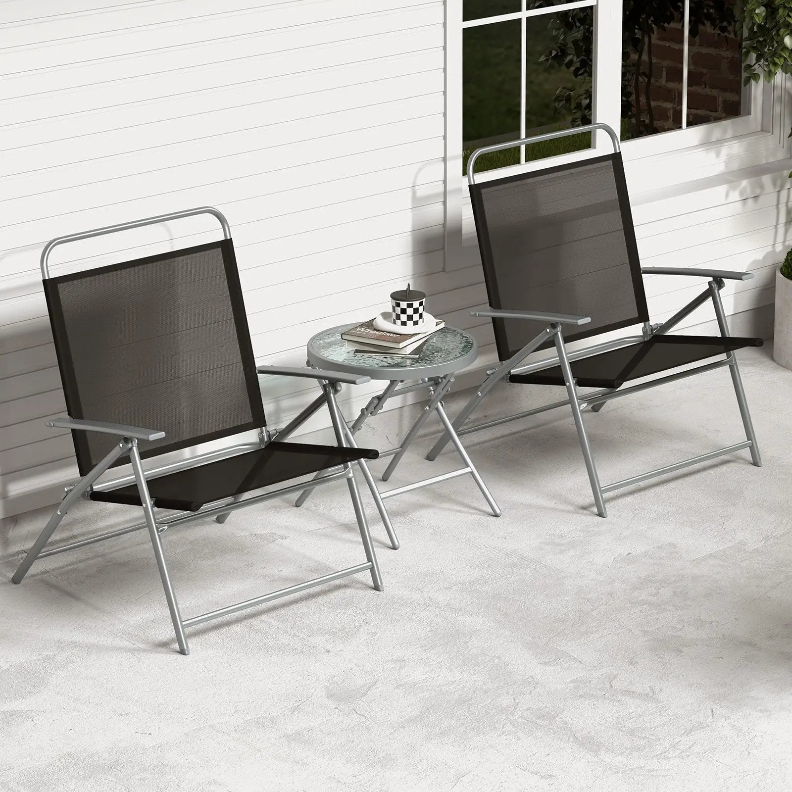 3 Pieces Patio Folding Chair Set Outdoor Metal Conversation Set by DirectDeals