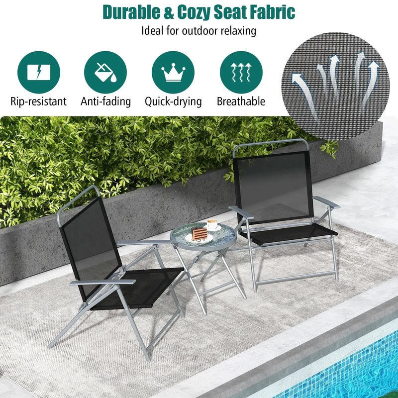 3 Pieces Patio Folding Chair Set Outdoor Metal Conversation Set by DirectDeals