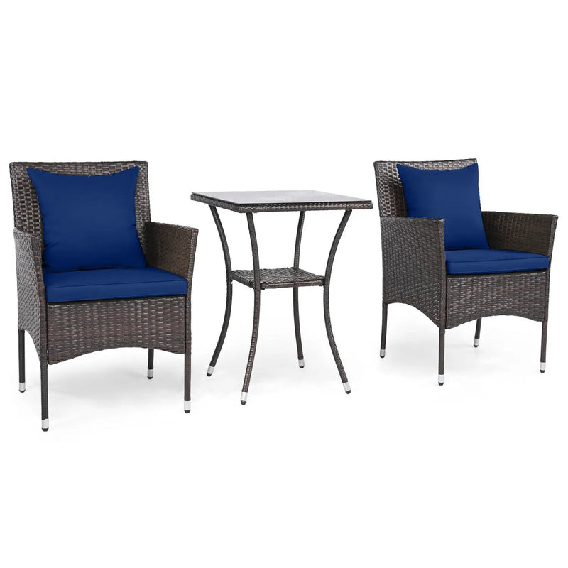3 Pieces Patio Furniture Set with Cushioned Patio Chairs and Tempered Glass Coffee Table-Brown by DirectDeals
