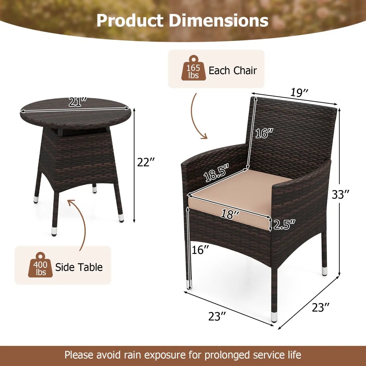 3 Piece Patio Furniture Set Outside Bistro Set for Porch by DirectDeals