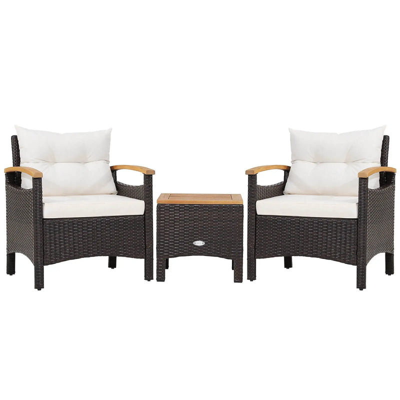 3 Pieces Patio Rattan Furniture Set with Removable Cushion by DirectDeals