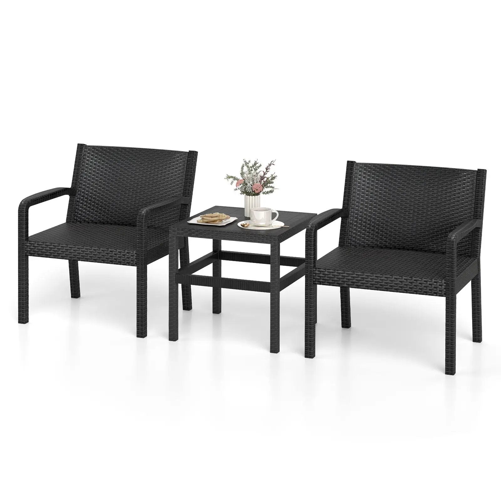 3 Piece Patio Furniture Set with 2 Modern Rattan Armchair and 25 Inch Squire Side Table-Black by DirectDeals
