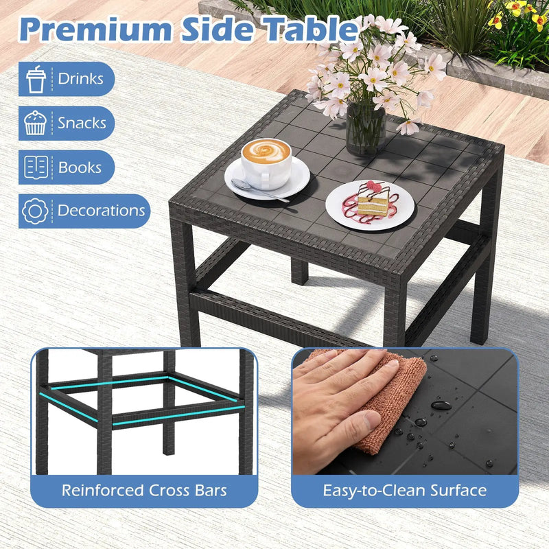 3 Piece Patio Furniture Set with 2 Modern Rattan Armchair and 25 Inch Squire Side Table-Black by DirectDeals