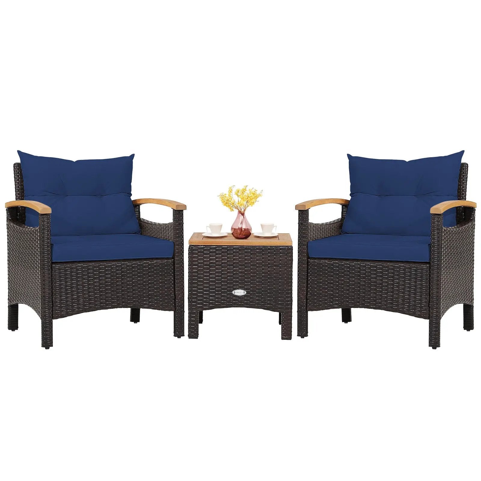3 Pieces Patio Rattan Furniture Set with Removable Cushion by DirectDeals
