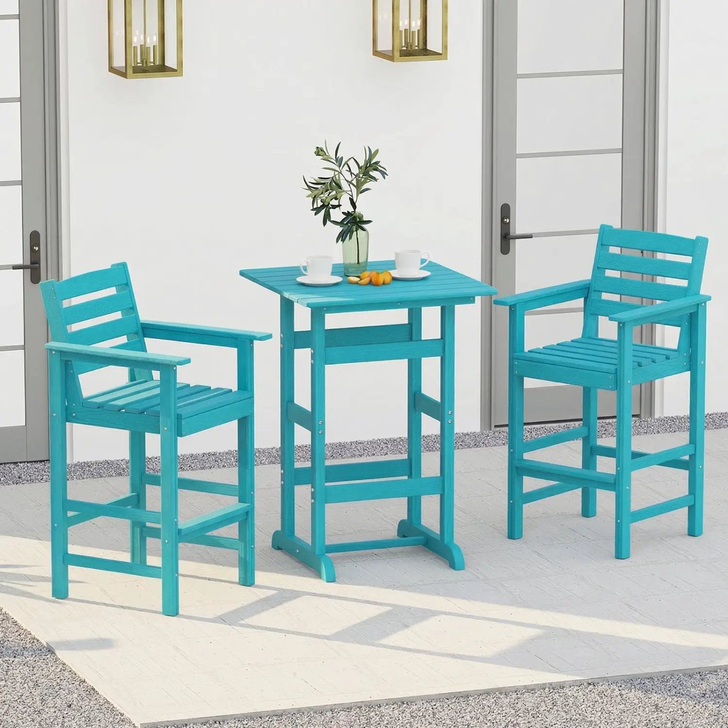 3-Piece Patio HDPE Bar Set with Square High-Top Table for Backyard and Poolside by DirectDeals