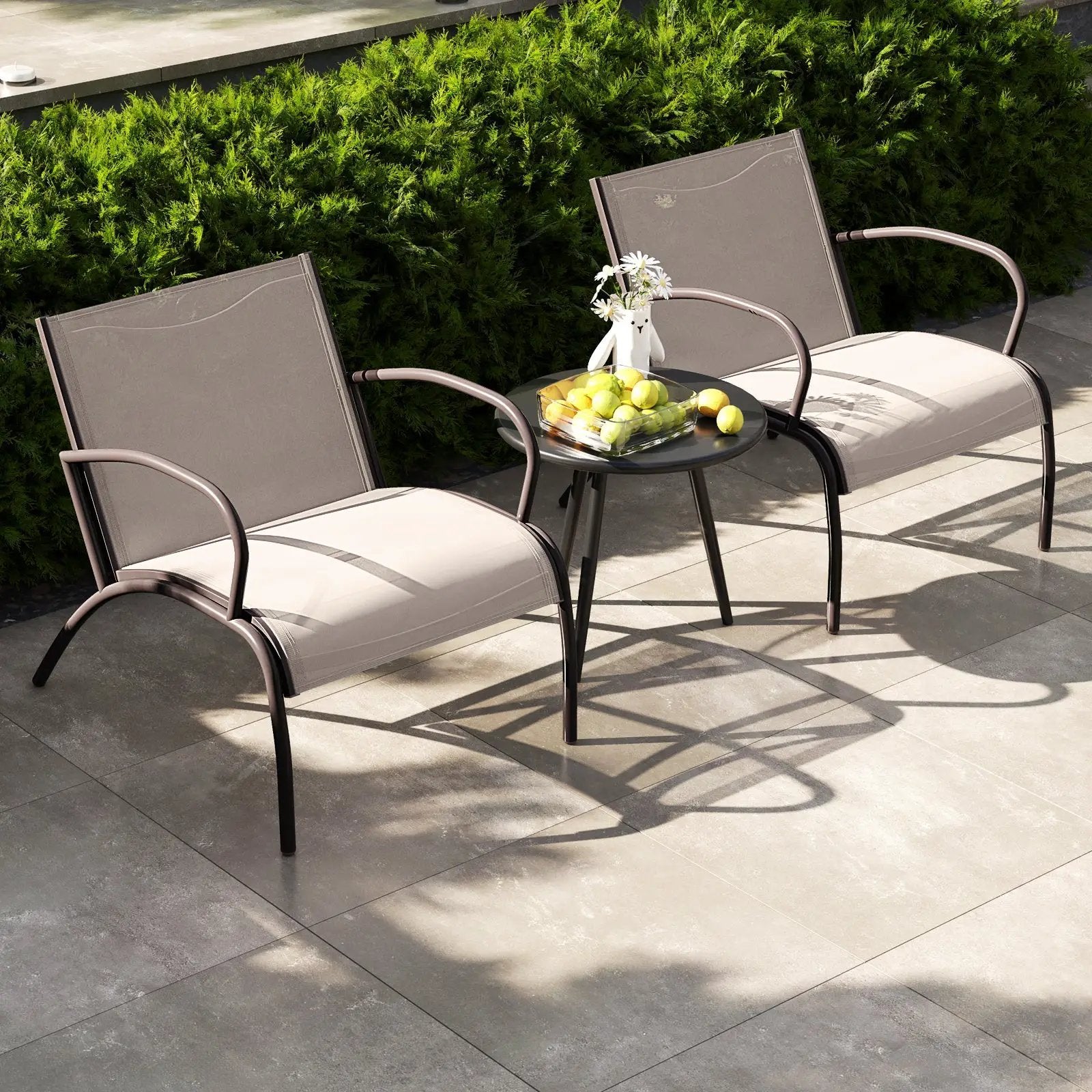 3 Piece Patio Metal Aluminum Wide Armchair and Table Set-Rusic Brown by DirectDeals