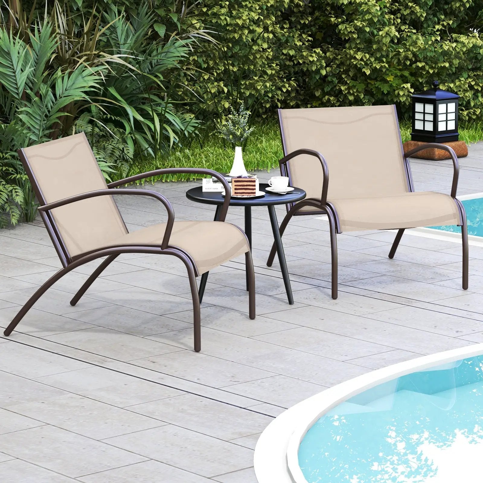 3 Piece Patio Metal Aluminum Wide Armchair and Table Set-Rusic Brown by DirectDeals