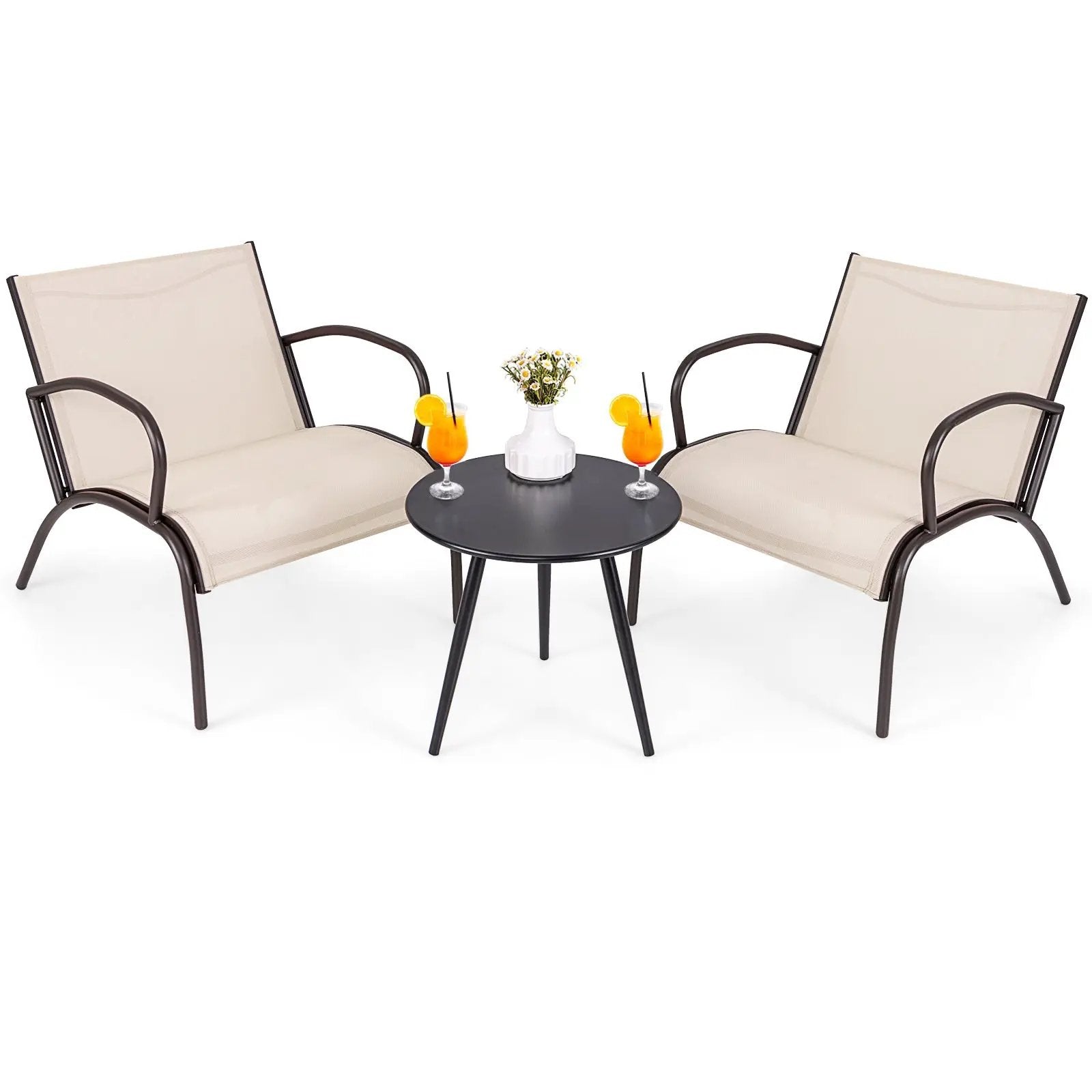 3 Piece Patio Metal Aluminum Wide Armchair and Table Set-Rusic Brown by DirectDeals