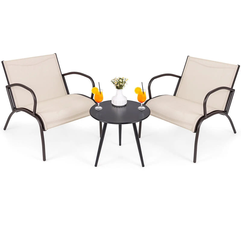 3 Piece Patio Metal Aluminum Wide Armchair and Table Set-Rusic Brown by DirectDeals