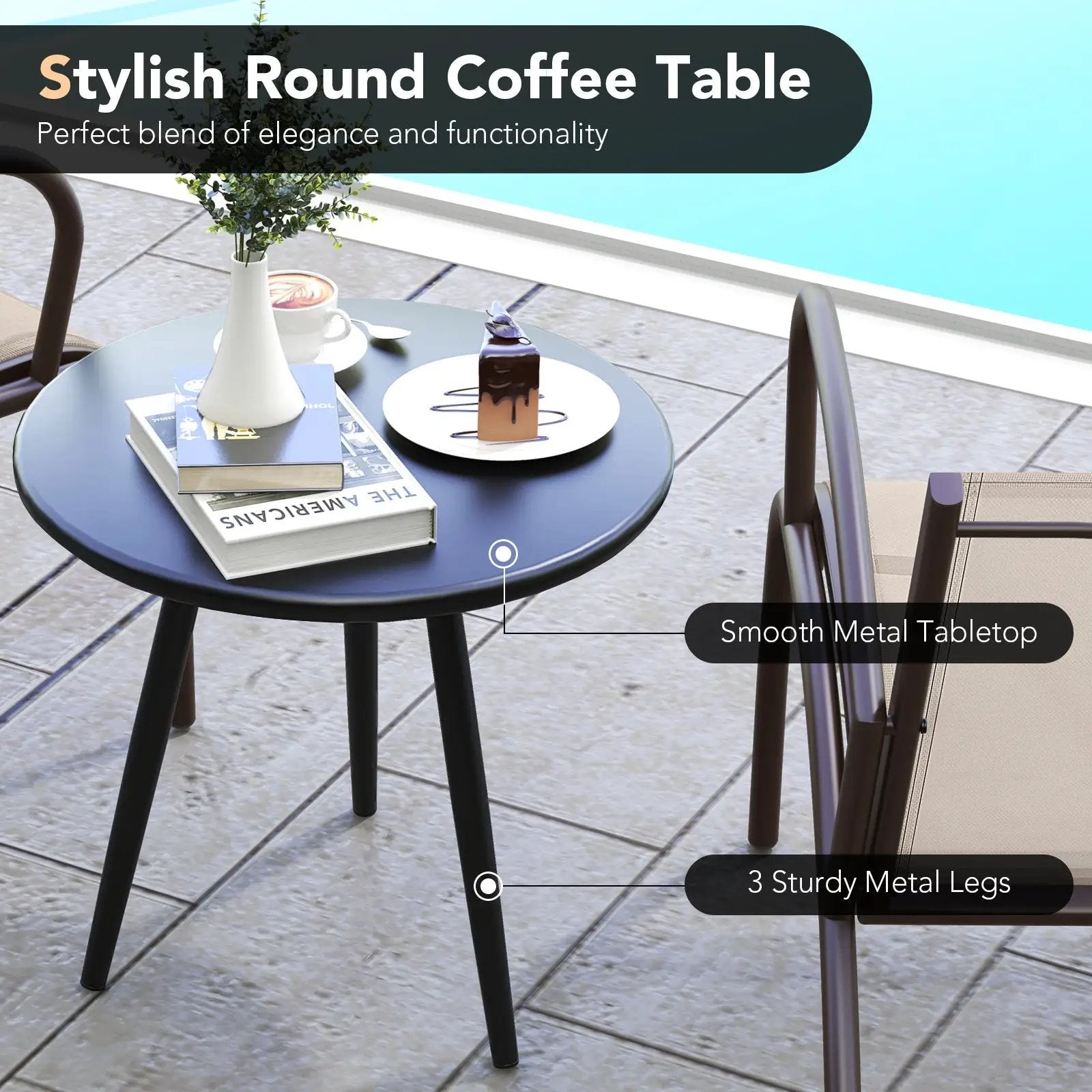 3 Piece Patio Metal Aluminum Wide Armchair and Table Set-Rusic Brown by DirectDeals
