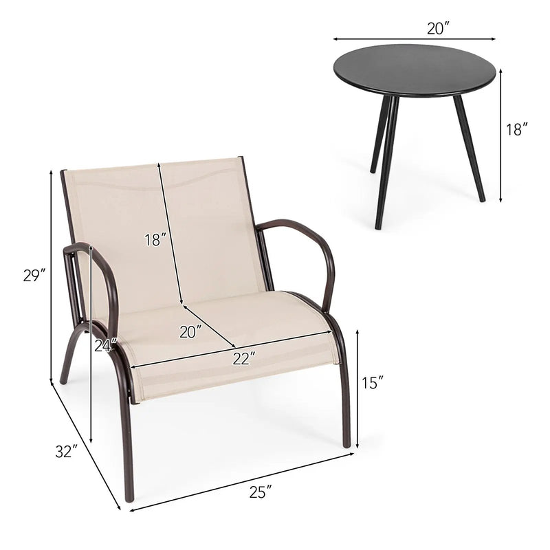 3 Piece Patio Metal Aluminum Wide Armchair and Table Set-Rusic Brown by DirectDeals