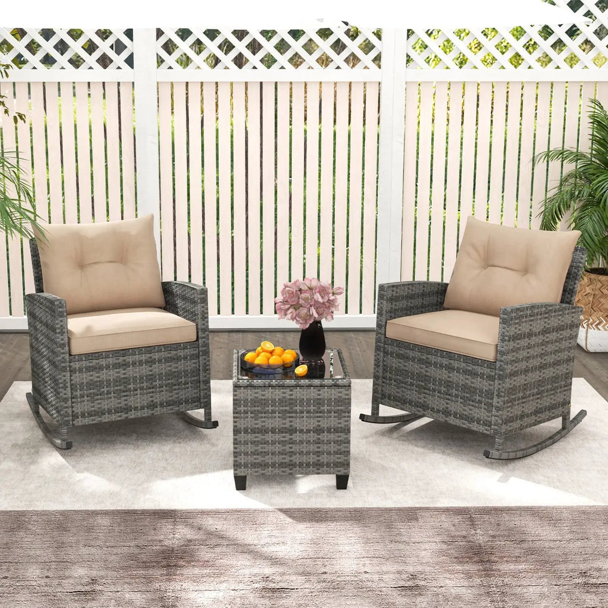 3-Piece Patio Rocking Chair Set with Glass Table by DirectDeals