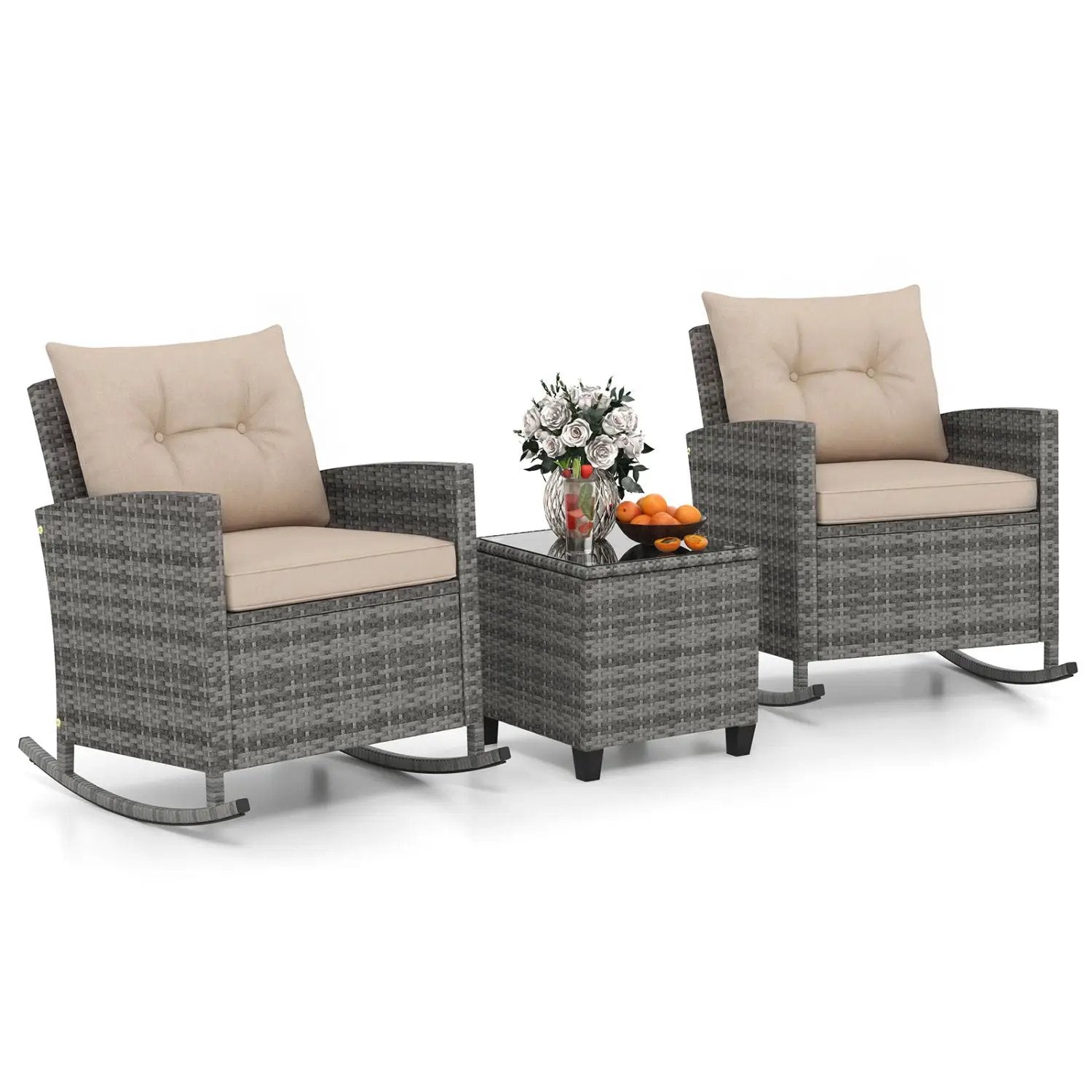 3-Piece Patio Rocking Chair Set with Glass Table by DirectDeals