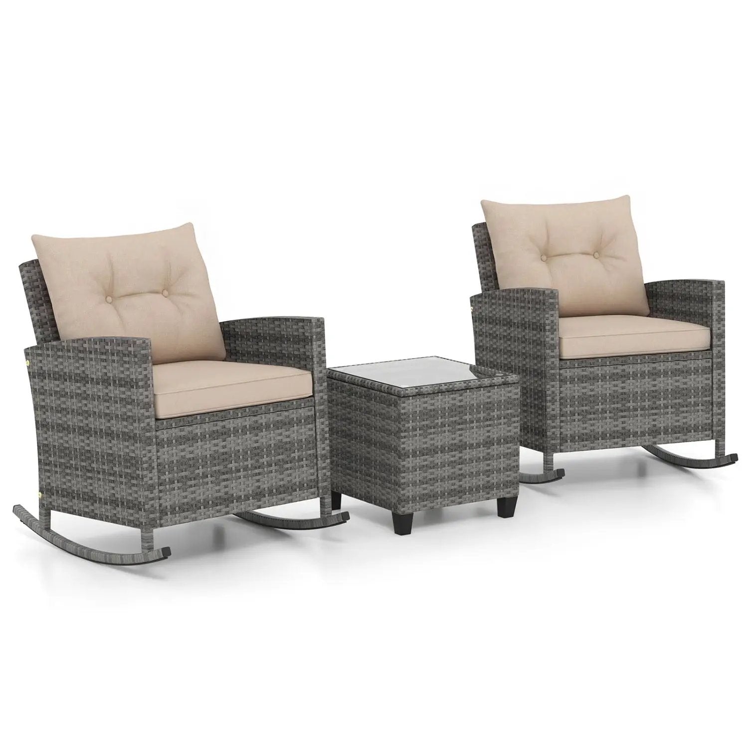 3-Piece Patio Rocking Chair Set with Glass Table by DirectDeals