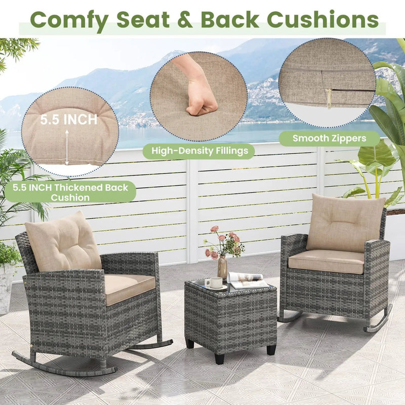 3-Piece Patio Rocking Chair Set with Glass Table by DirectDeals