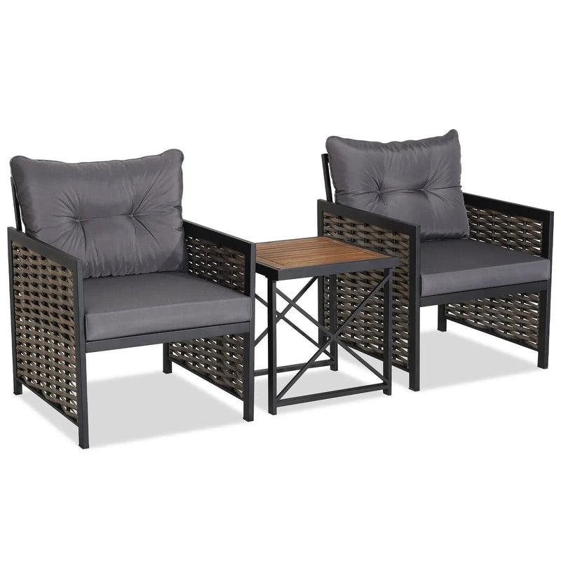 3 Piece Patio Rattan Furniture Set with Acacia Wood Tabletop by DirectDeals
