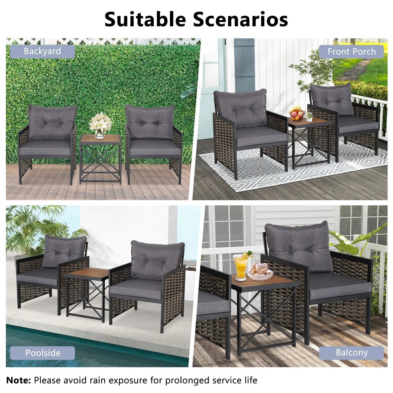 3 Piece Patio Rattan Furniture Set with Acacia Wood Tabletop by DirectDeals
